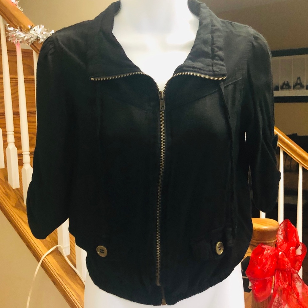 Wet Seal Elastic Waist Zipper Up Shirt